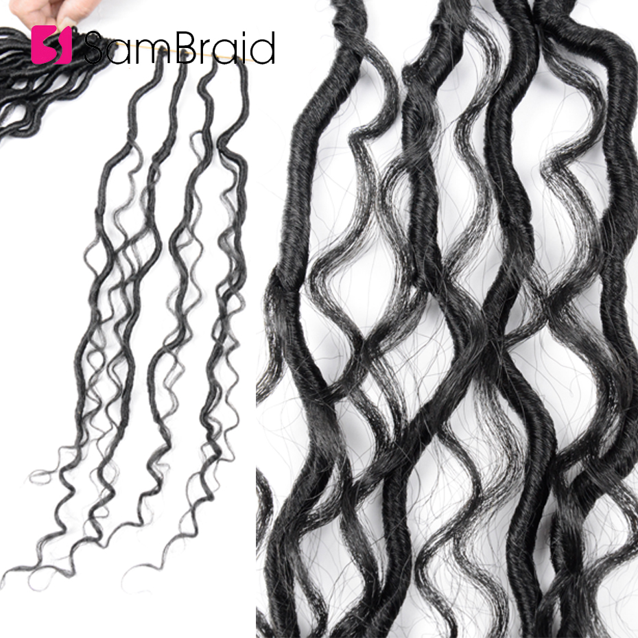Sambraid 18 tommer faux curly locs hæklet hår syntetisk fletning hair extensions curly locs hæklede fletninger til kvinder sort