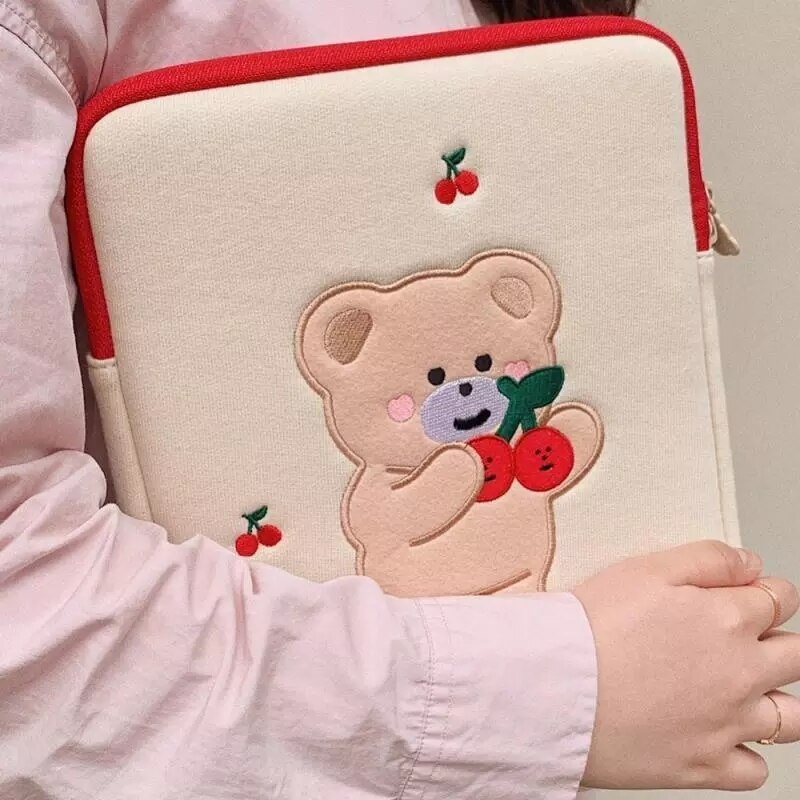 cute Korea Cherry Bear Laptop Bag 11 12 13 Apple Ipad Sleeve Case Bag For Macbook Air Pro 13 15 Dell Asus Acer Laptop Case: 13inch