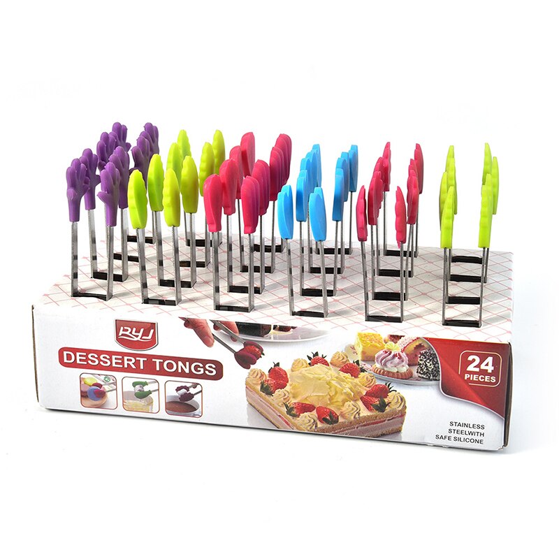 Mini pinzas de silicona con forma de flor para alimentos, accesorio antideslizante de acero inoxidable para cocina, con forma de flor, para servir comida