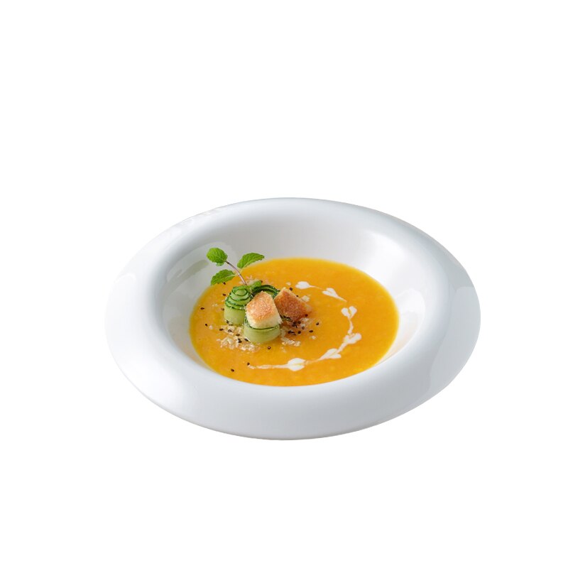 Moda ocidental casa puro branco cerâmica circular salada de sopa sobremesa moda frutas tigela salada pratos cozinha utensílios de mesa