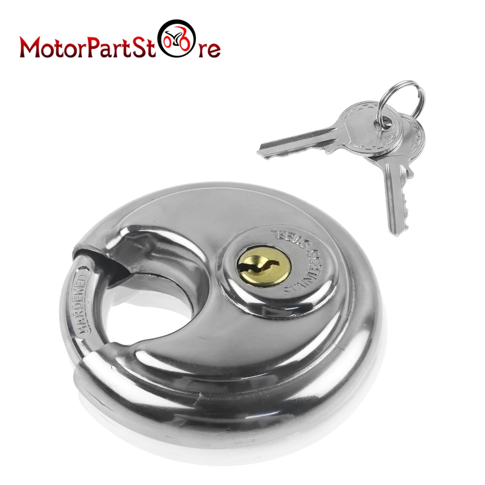 70mm Disc Padlock Discus Padlock Stainless Steel Shackle Heavy Duty Lock Round Outdoor Bicycle Lock Storage Unit Lock 2 Keys