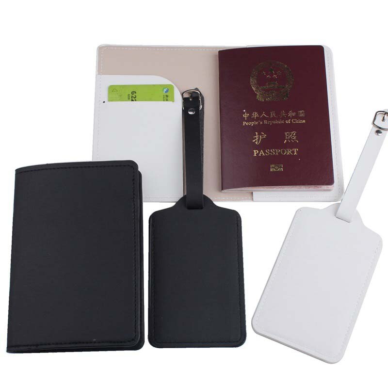 2 pièces/ensemble couverture de passeport noir et blanc étiquette de bagage en cuir PU pour accessoires de voyage étui étiquette porte-passeport