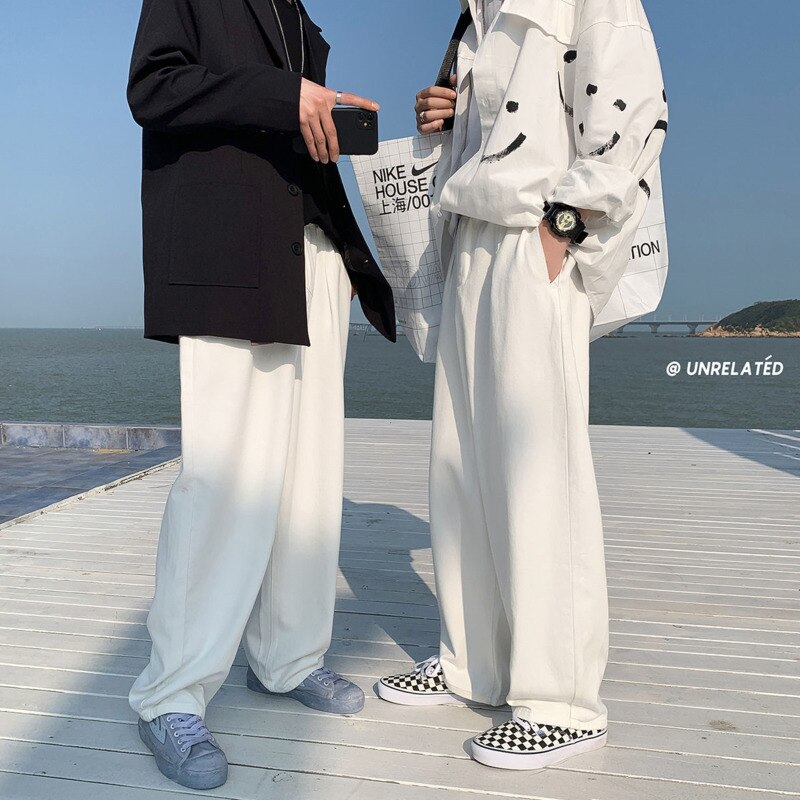 Lente Wijde Broek Mannen Mode Witte Casual Broek Mannen Streetwear Koreaanse Losse Hip-Hop Straight-been Broek Heren Broek