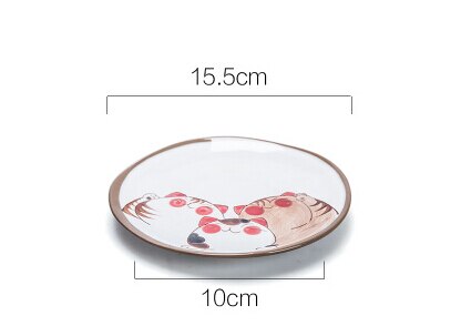 Japanese Handmade Series Ceramic Plate Tableware Cat Pattern Plate Fish Plate Cute Family Dinner Plate Support Plates: 6inch round plate