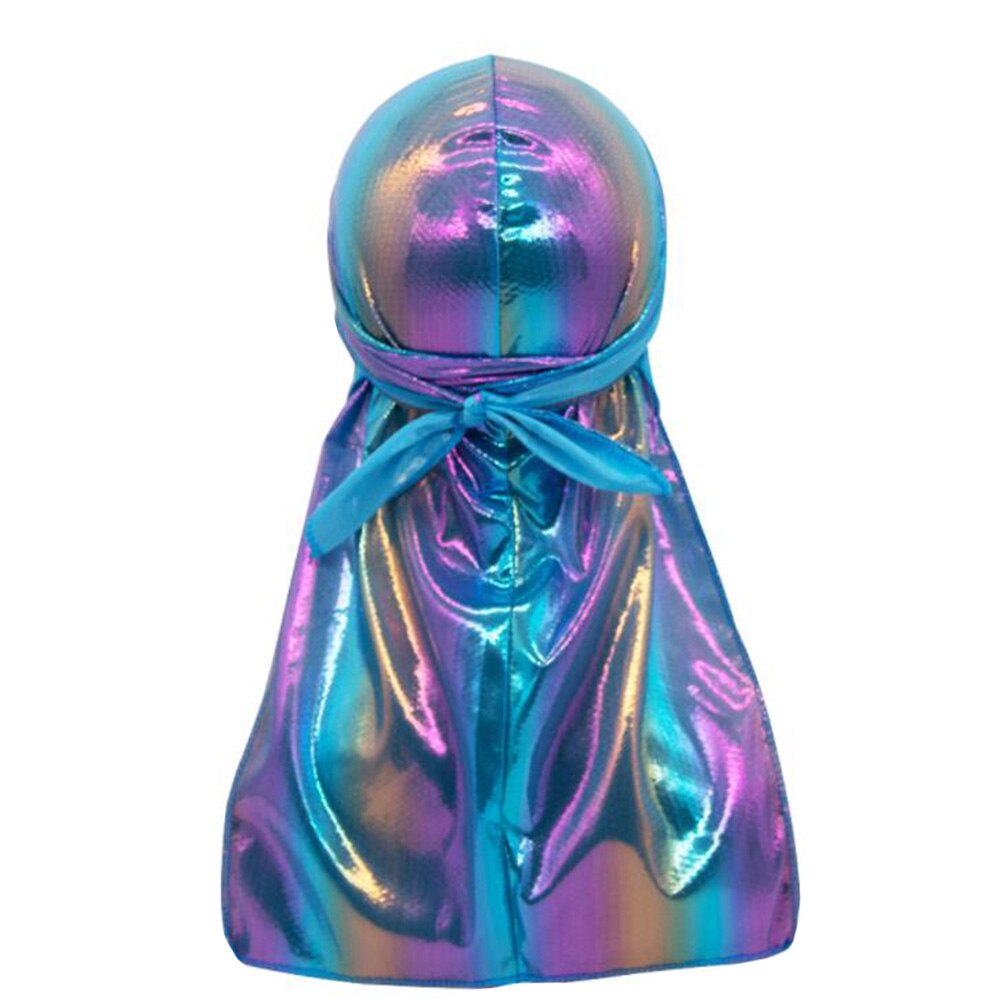 Men Sparkly Silky Durag Colorful Wide Doo Rag Comfortable nightcap: Blue