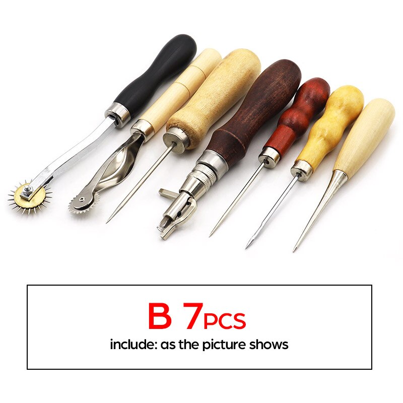 Professionele Lederen Naaien Tool Kit Hand Stiksels Stiksels Punch Priem Wax Draad Schaar Set Lederen Craft Tool Accessoire Set: B