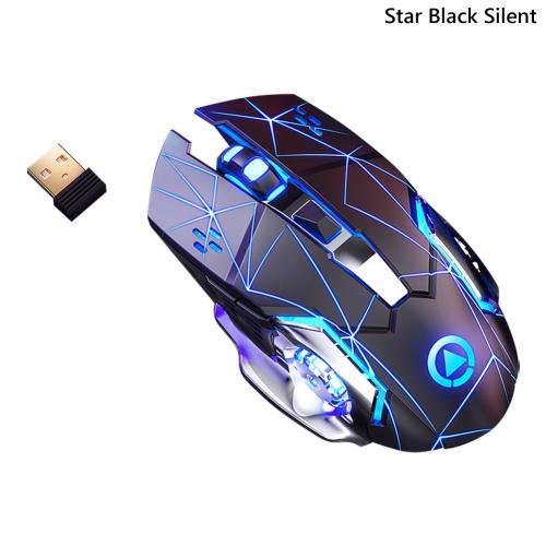 Wireless Gaming Mouse 1600 DPI Rechargeable Adjustable muti-Color Backlight Breathing Gamer Mouse Game Mice for PC Laptop: Black No Sound