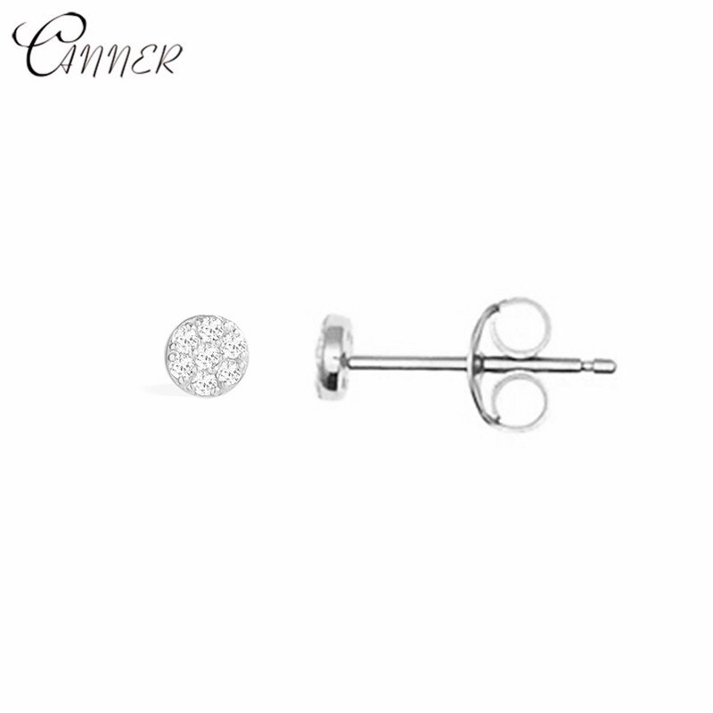 CANNER Luxury Crystal Zircon Stud Earrings 925 Sterling Silver Round Circle Small Stud Earrings for Women Jewelry Female Brincos