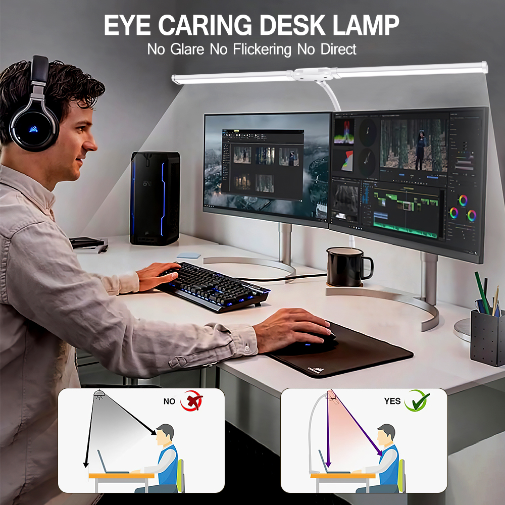 LED-bureaulamp met klem Zwenkarm Bureaulampen Oogverzorgende dimbare bureaulamp met 3 kleurmodi en 10 dimbare led-tafellampen