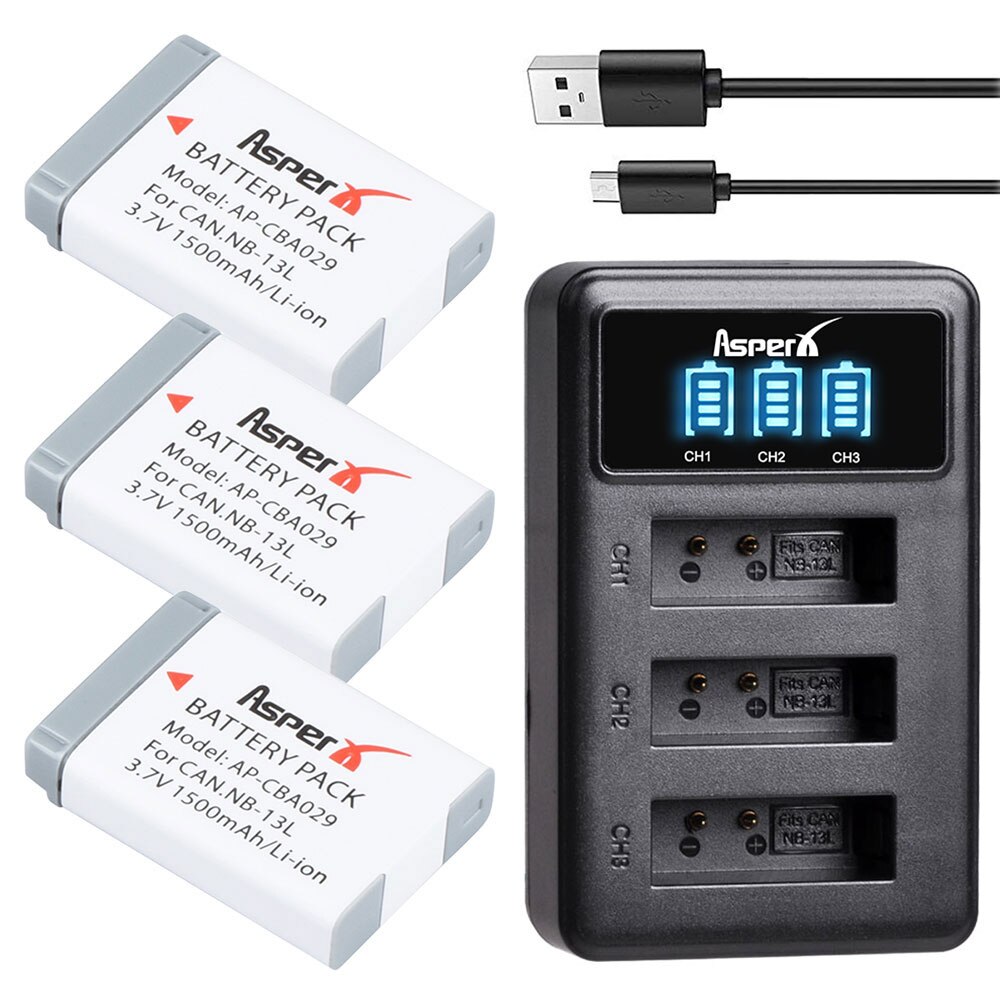 3Pcs 1500mAh NB-13L NB 13L Rechargeable Battery + LED 3-Ports USB Charger for Canon G5X G7X G9X G7 X Mark II SX720 HS Camera: 3B with charger