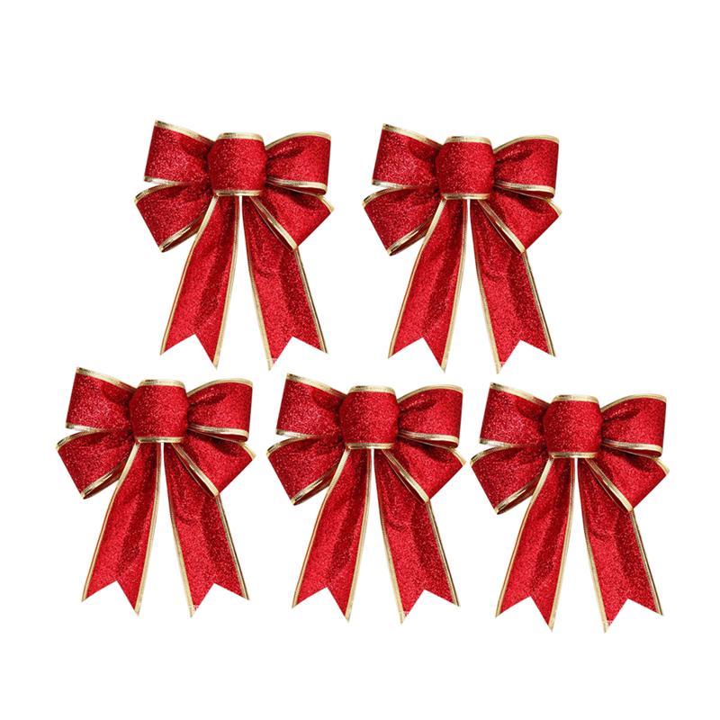 5 stk/pakke stof knude bånd bue ornamenter til gaver dekoration juletræ: Rød