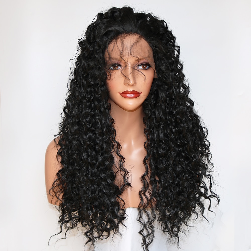 Fantasy Schoonheid 180% Denstiy Lijmloze Pre Geplukt Lace Front Synthetische Pruiken Krullend Pruik Warmte Resistatn Fiber Met Baby Haar
