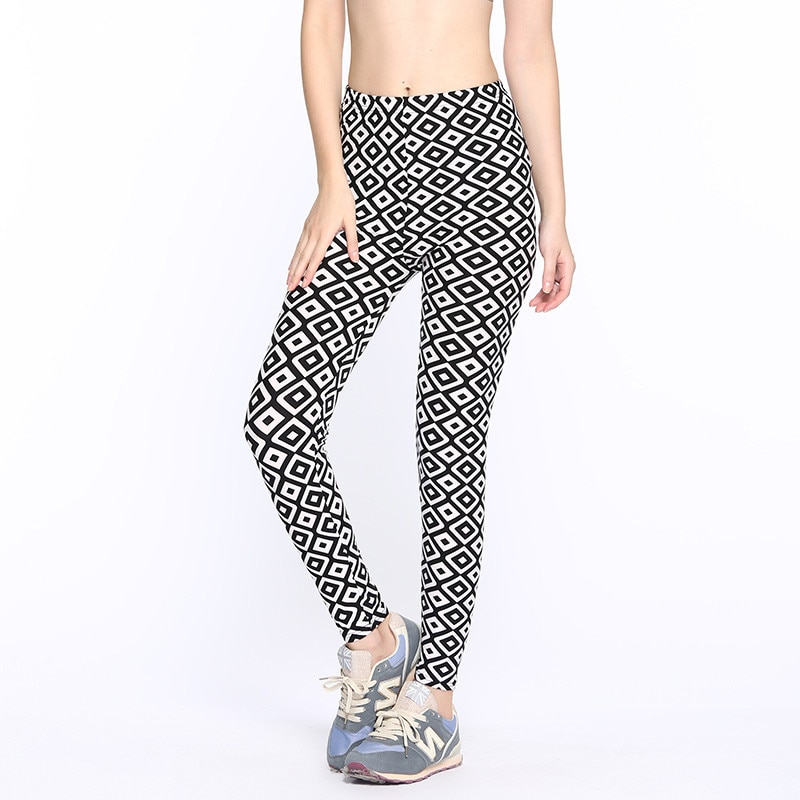 Negro y blanco Vertical rayas impresas mujeres Leggings Casual elasticidad tobillo-longitud pantalón Mujer Fitnes Legging