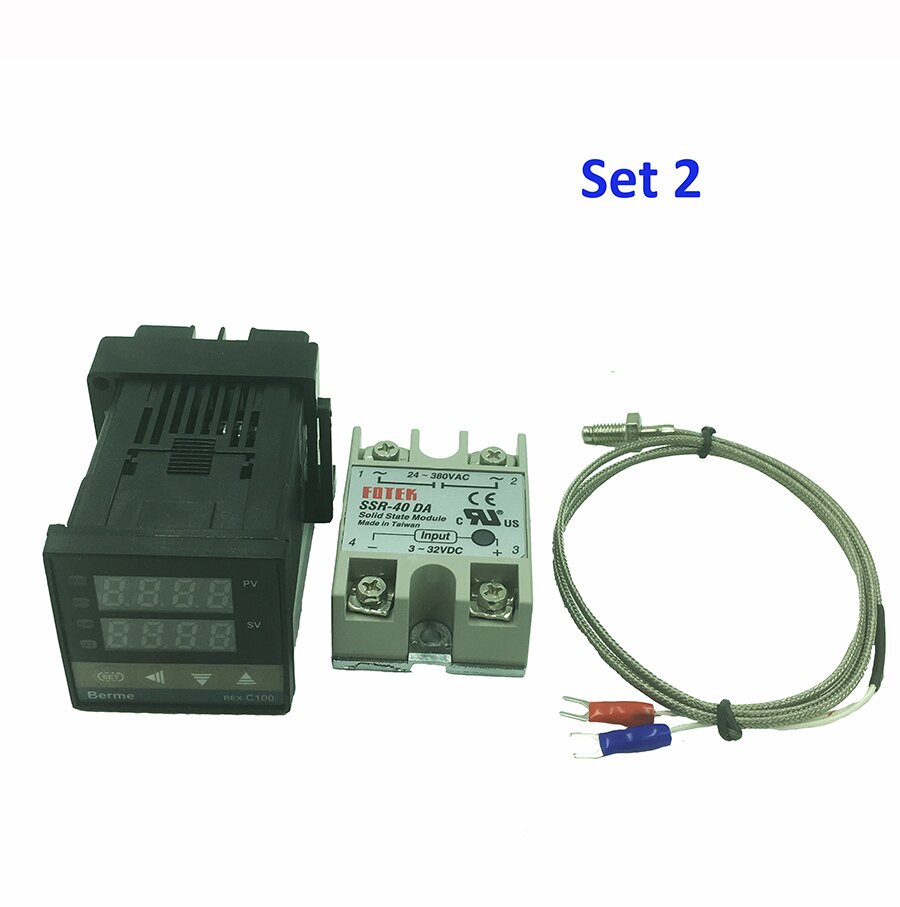 REX-C100 digital temperature controller thermostat SSR output K type thermocouple sensor 48 x 48 +SSR 40DA solid relay+sensor: set 2