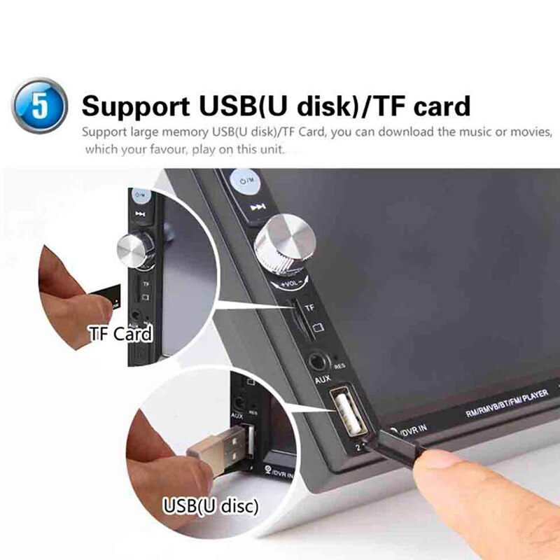 7 Inch Car Stereo 2 Din HD Bluetooth MP5 Video Digital Player with Wireless Remote Control Hands Free Multimedia, Support Card R