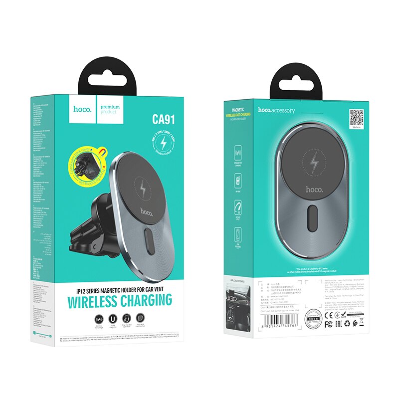 Hoco-cargador inalámbrico magnético para iPhone 12 Pro Max, soporte de carga rápida para coche, estilo de negocios, 15W
