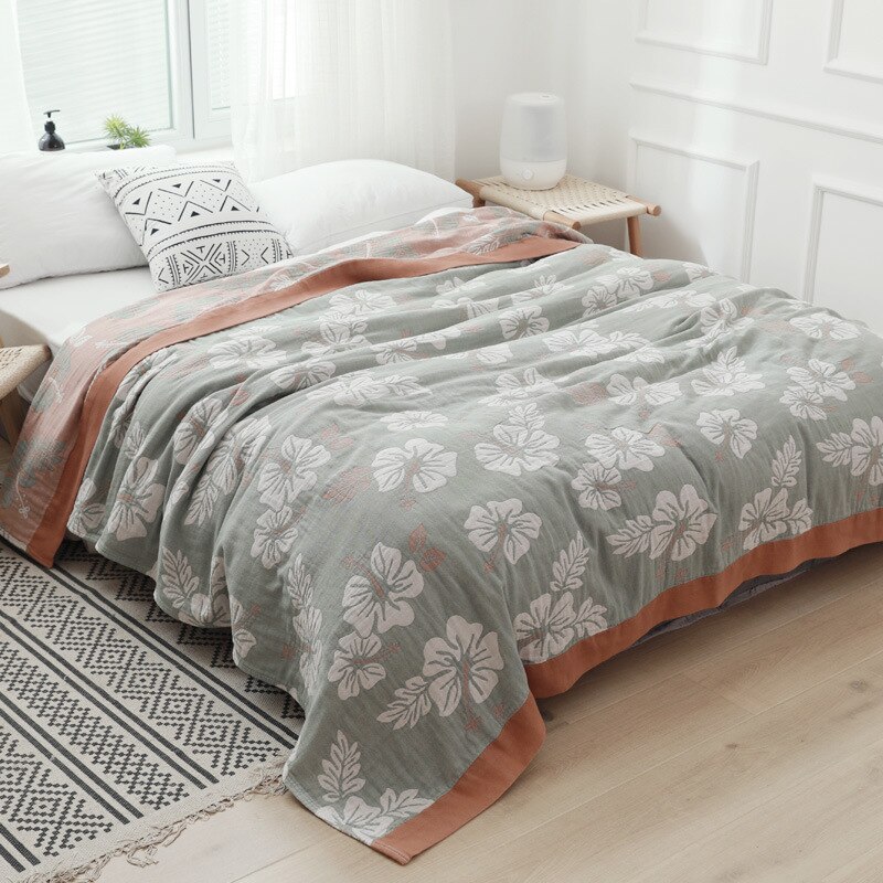 Sommer sovesal dække tæppe sengetæppe air condition tynde tæpper sofa seng picnic strand tæpper: Grøn blomst / 150 x 200cm