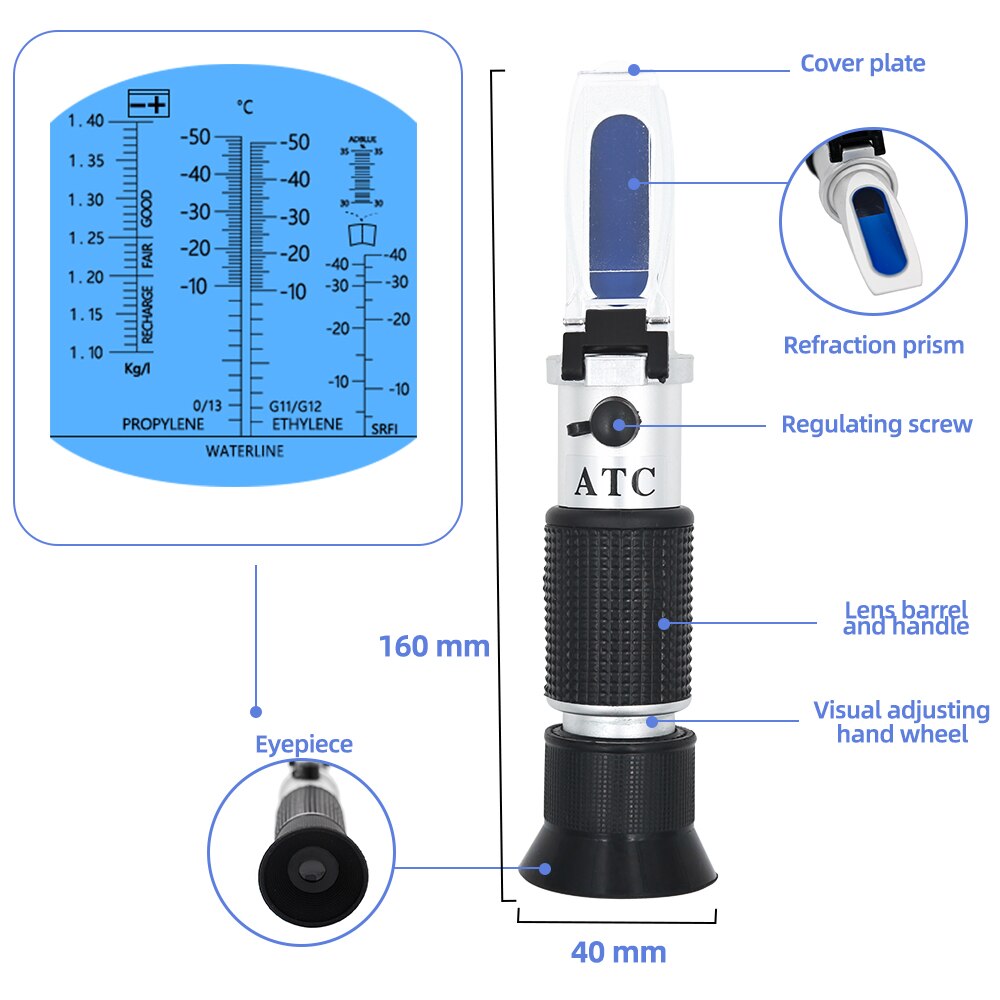 Medidor de concentración de anticongelante 4 en 1 con batería de refractómetro, medidor de Urea para vehículo, agua de vidrio, Adblue, glicol fluido ATC: without box
