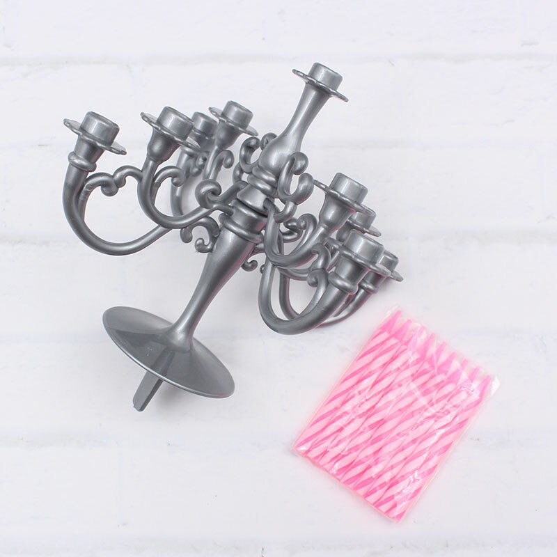 Candelabros de plástico HeyMamba para decoración superior de pastel con vela para niños y adultos, juego de candelero colorido para fiestas de cumpleaños: Silver