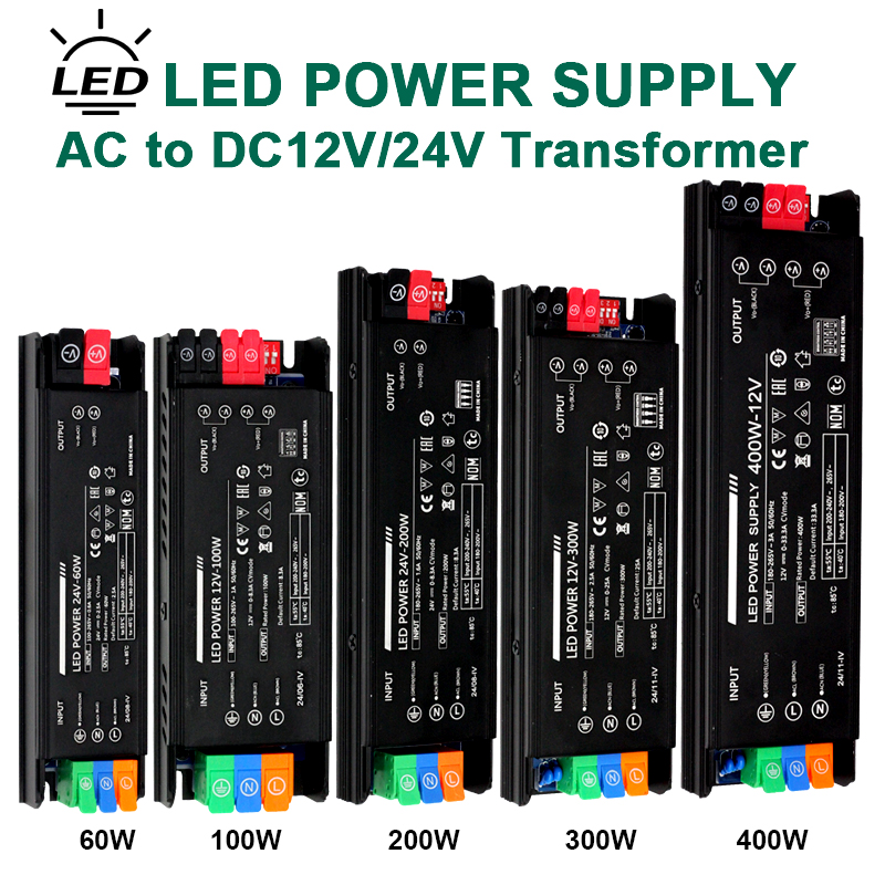 LED-Beleuchtungstransformator Ultradünn AC100-265V zu DC 12V 24V 60W 100W 200W 300W 400W Neuer LED-Treiber mit einstellbarer Spannung