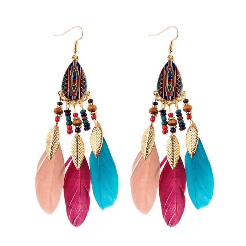 Pendientes de borla de plumas bohemias para mujer, aretes de gota de agua Vintage, joyería India Bohemia Kolczyki: Style 5