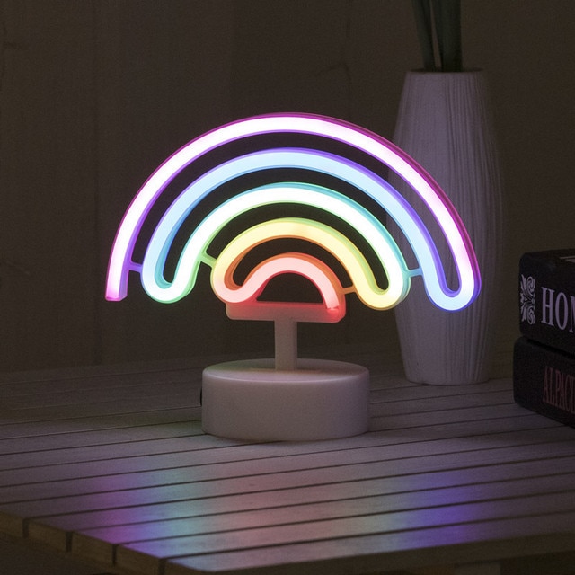 Rainbow Led Neon Night Light Home Decor Kids Girls Kawaii Bedroom Interior Lighting Aesthetic Room Decor Lamp: Rainbow