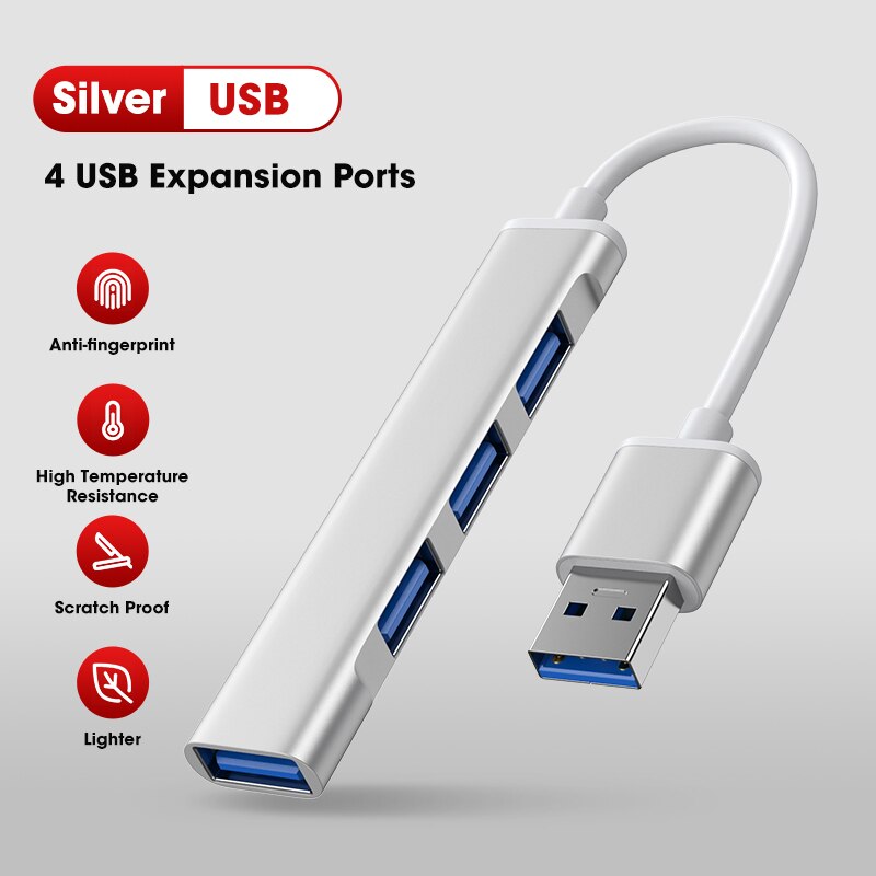 USB C HUB USB 3.0 HUB Splitter 3 USB-C Dock Adapter USB-C 3.1 Multi Port Dock Adapter For Macbook Pro HUAWEI Matebook Computer: USB3.0 Silver