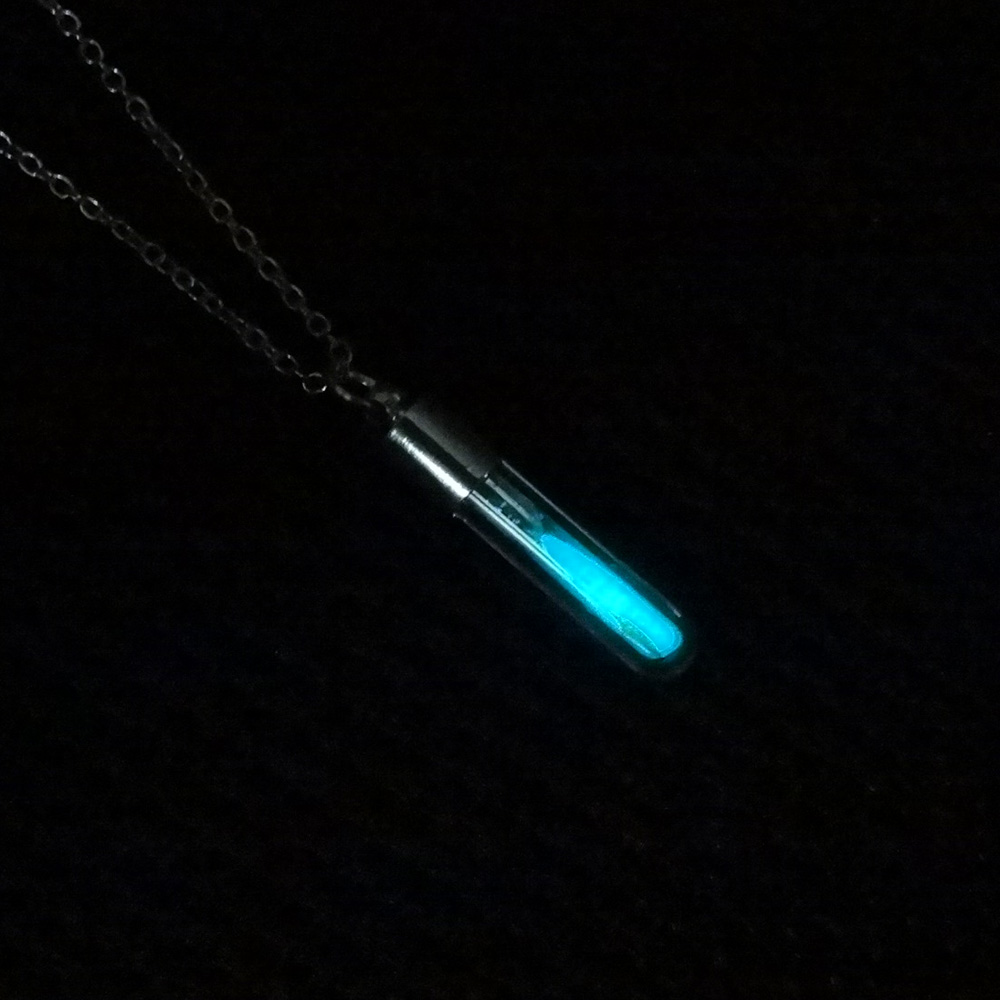 Glow In The Dark Hourglass Necklace Glass Pendant Necklace Silver Chain Luminous pendant Jewelry Women Gem Accessories: Blue