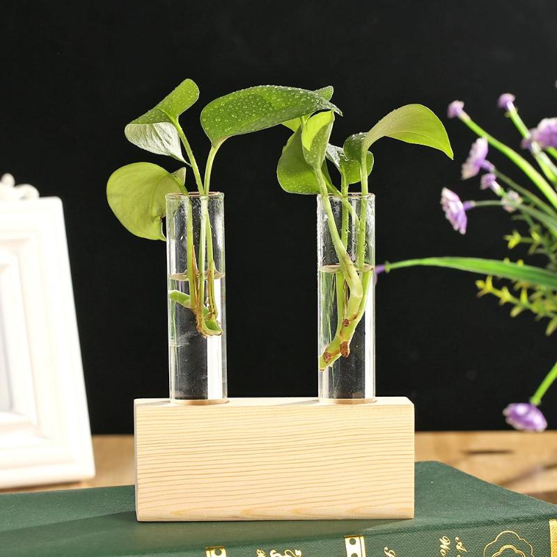Maceta de vidrio jarrón de terrario planta hidropónica bonsái marco de madera decoración de la Oficina del hogar