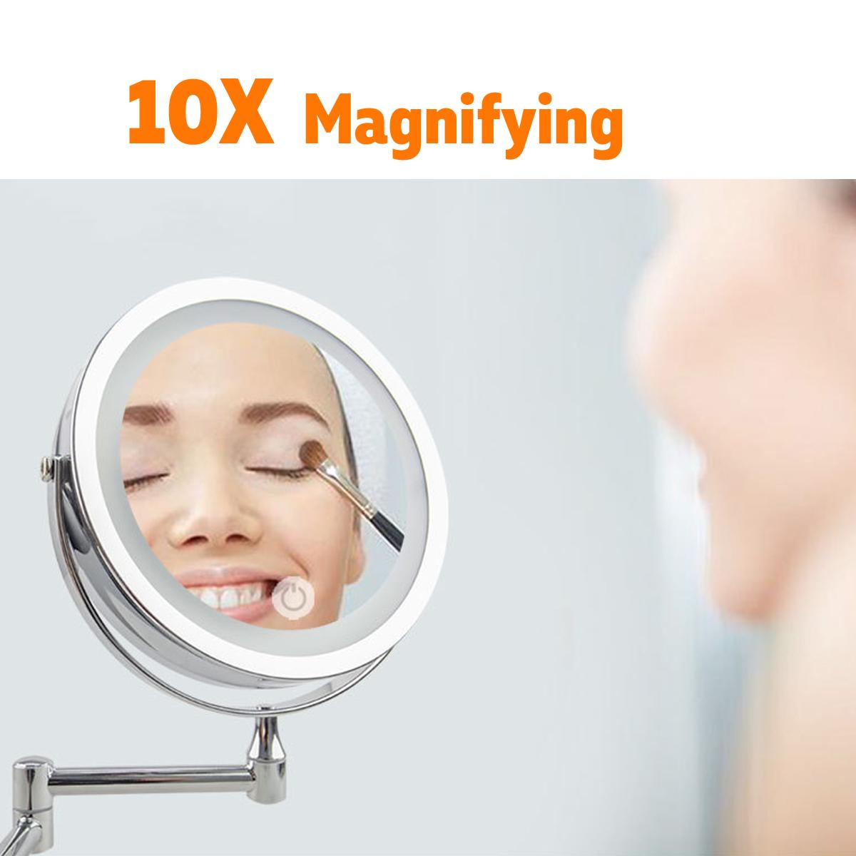 LED Folding Light Extending Double Side Wall Mount Makeup Mirror 10x Magnification Bath Shaving Chrome Bronze Finish For Woman