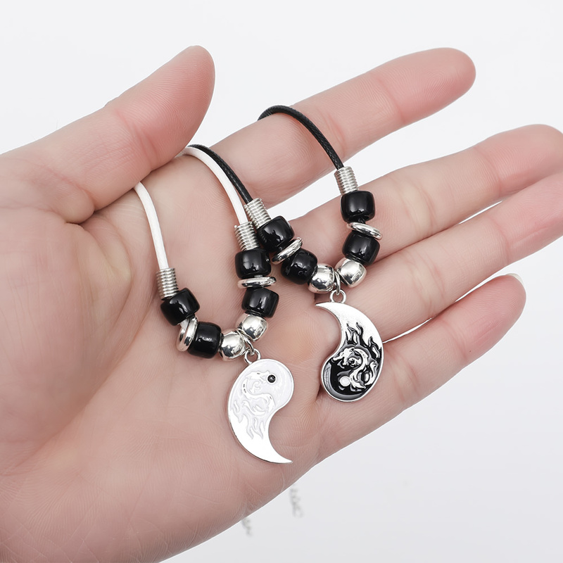 2/4 Uds Tai Chi Yin Yang pareja pulseras collares conjunto colgante pulsera de cadena trenzada ajustable pulseras de amante a juego gargantilla