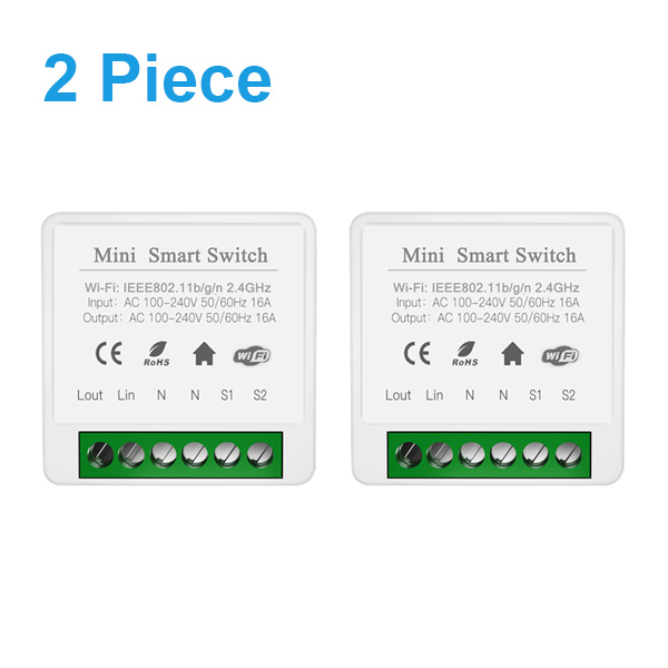 Tuya 16A MINI Wifi Switch DIY 2-way Control Timer Switches Relay Automation Modules Smart Life Work With Alexa Google Home Alice: 2 pieces
