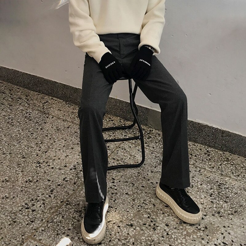 Kostymbyxor herr slimmade enfärgade business casual dress byxor herr streetwear wild koreanska raka byxor herr m -2xl