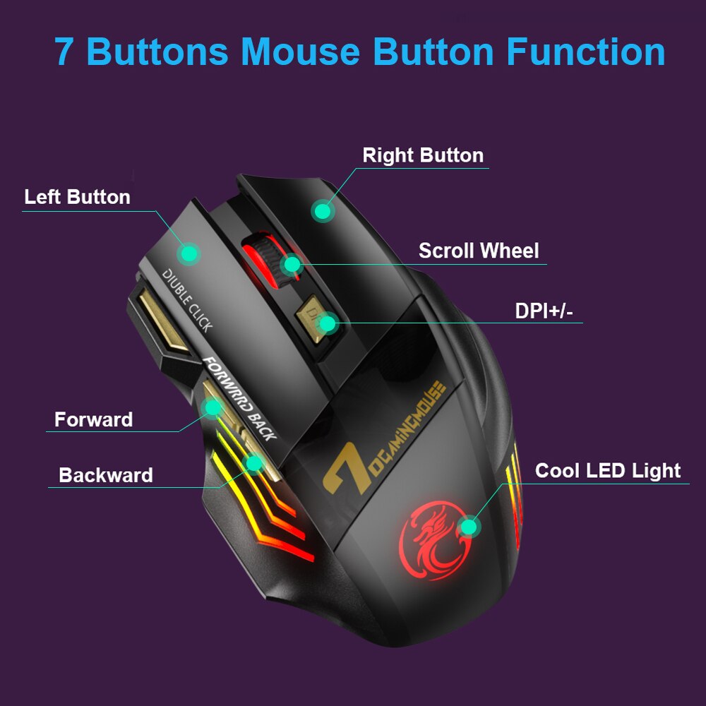 Oppladbar trådløs mus bluetooth gamer gaming mus datamaskin ergonomisk mus med bakgrunnsbelysning rgb stille mus for bærbar pc