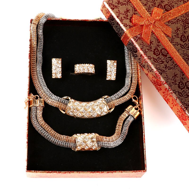 Afrikanische Perlen Schmuck Sets Kleid Zubehör Kristall Ohrringe Halskette Gold Farbe Klassische Anhänger Hochzeit: set add box