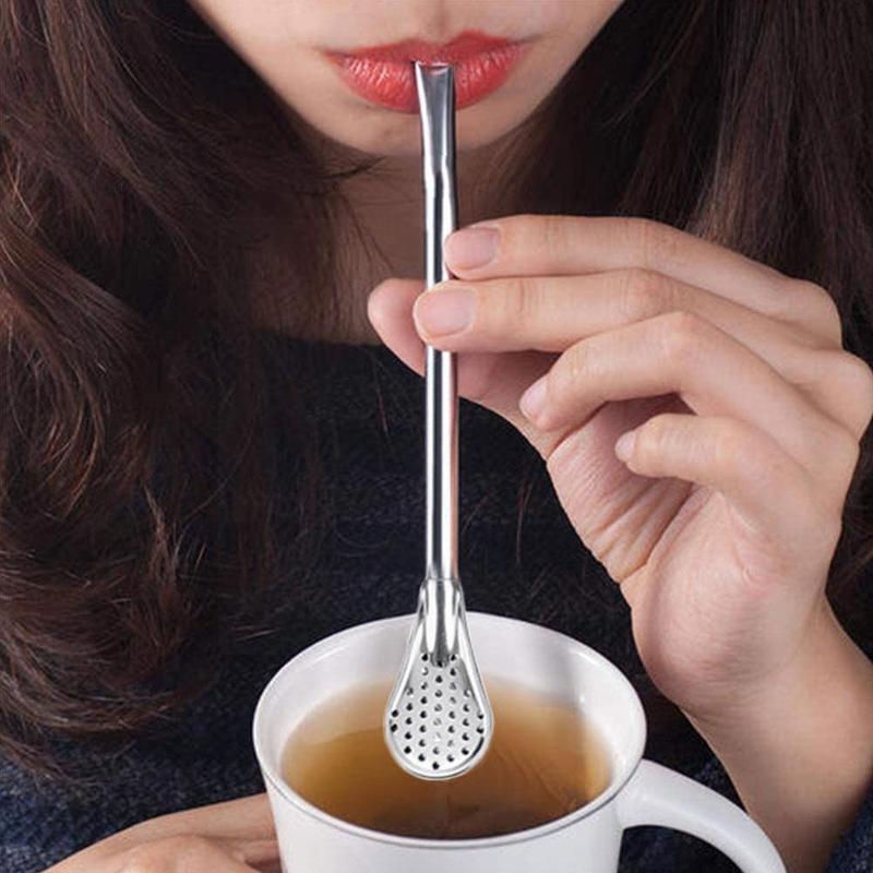 1pcs Metal Straw Steel Drinking Tea Yerba Mate Straw Gourd Filter Pipette Bombilla Filter Pro Spoon O2U3