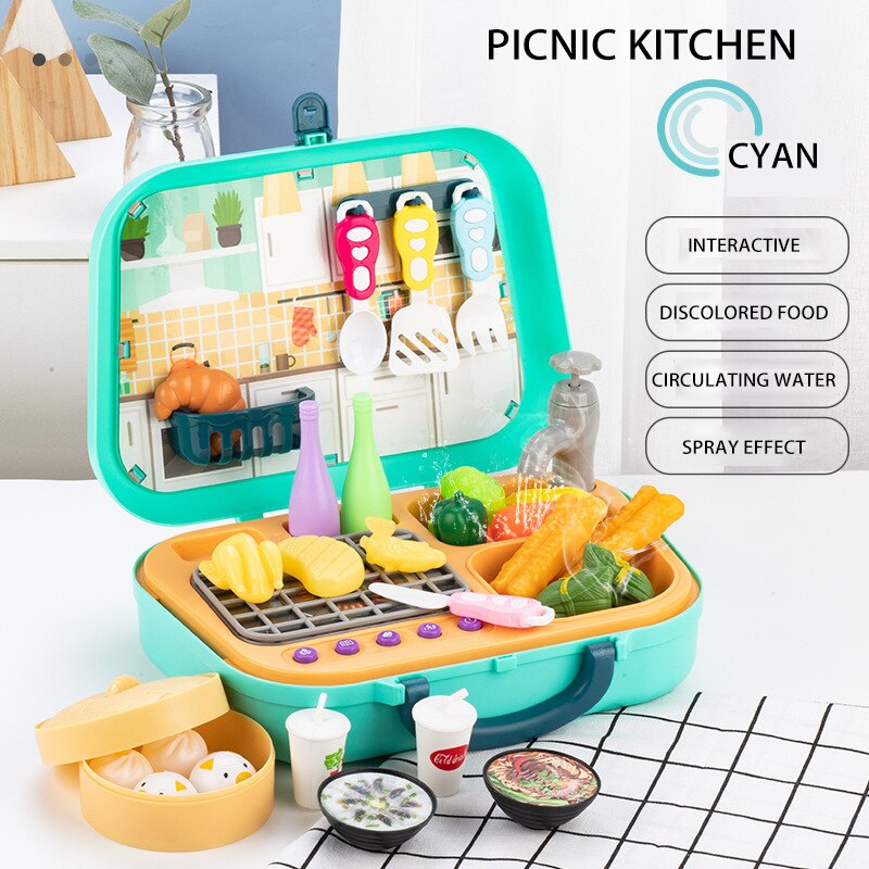 Kinderen Pretenderen Speelhuis Rollenspel Speelhuis Speelgoed Draagbare Plastic Koffer Gereedschap Baby Koken Keuken Educatief Speelgoed: blue