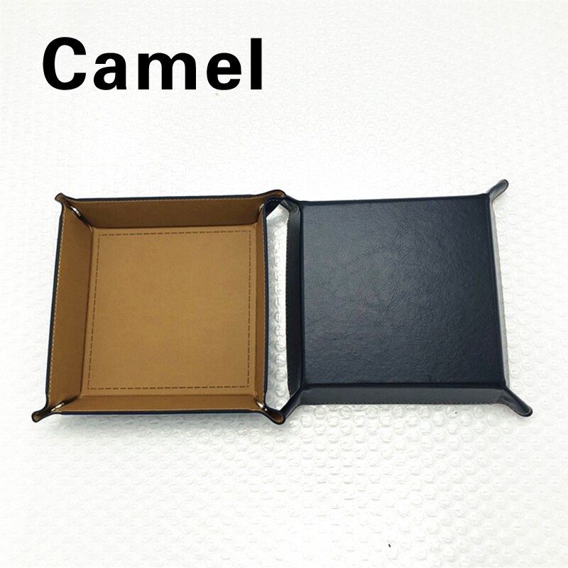 1 Pcs Desktop Dobbelstenen Plaat Opbergdoos Vierkante Lade Pu Leer Opvouwbare Game Board Decoratieve Tafel Games: camel