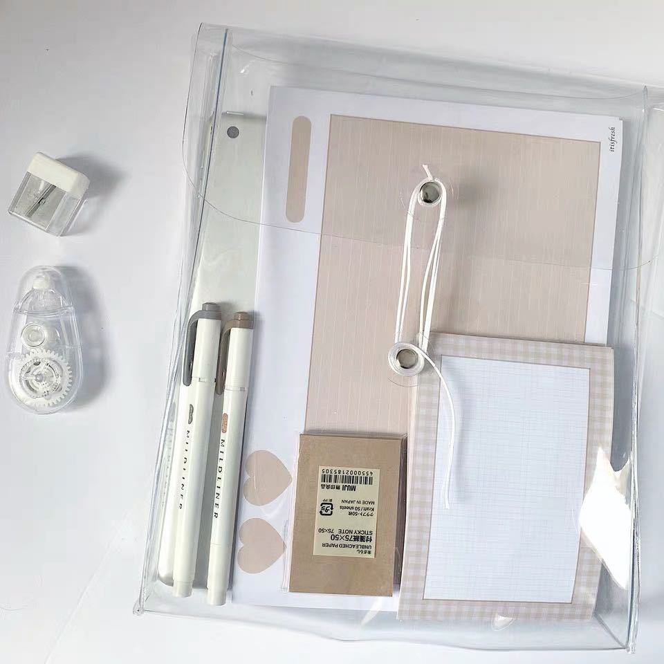 Ins Multifunctional Thickened Transparent PPFile Pocket Winding Storage Bag File Folder Desk Document Bag Organizer Bag