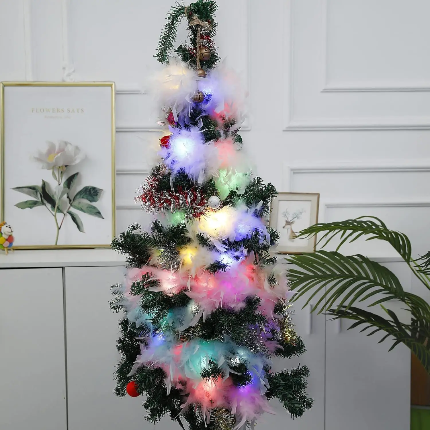 Federboa, LED-Lichterkette, Schal, Lichterkette, leuchtende Federstiefel, 2 m, für Party, Hochzeit, Weihnachtsbaum, Heimdekoration, Halloween