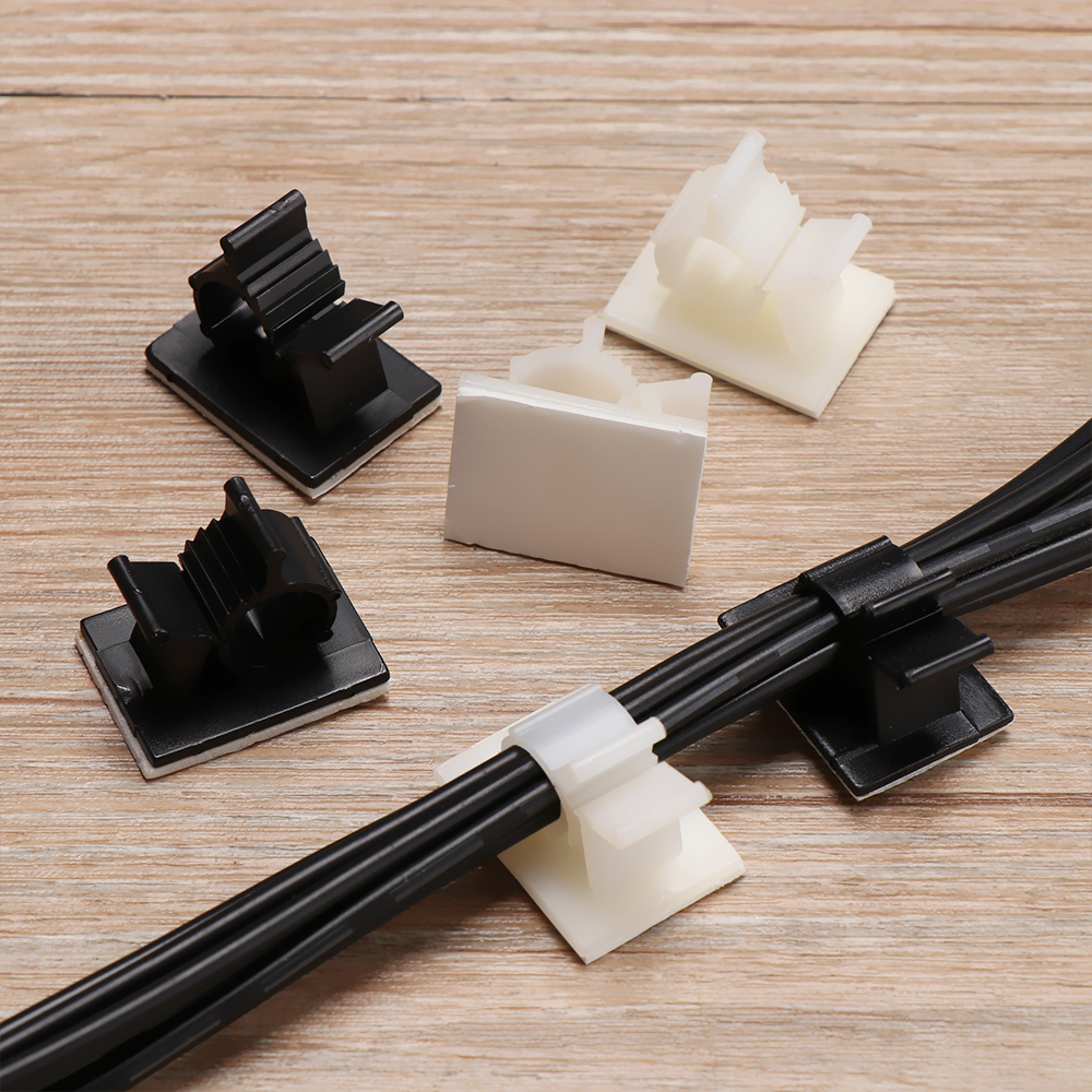 10 stk plastik kabel clips selvklæbende ledning håndtering wire holder organizer klemme fastgørelse skrivebord klemme hvid sort