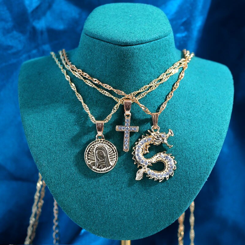 Collares de cristal multicapa con de mariposa y dragón para mujer, cadena de clavícula con letras de Ángel dorado Punk, joyería para de hip hop, novedad