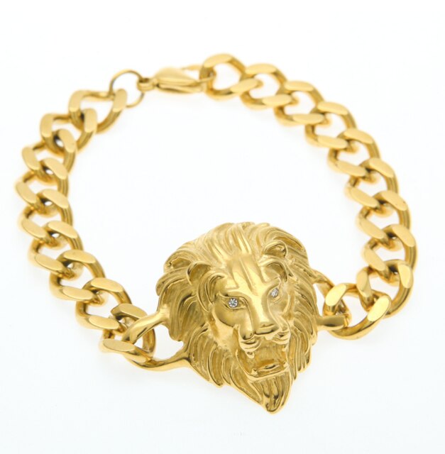 Overdrijving Rvs Ketting Gouden Leeuwenkop Punk Armband Voor Mannen Sieraden: AL1327-Gold