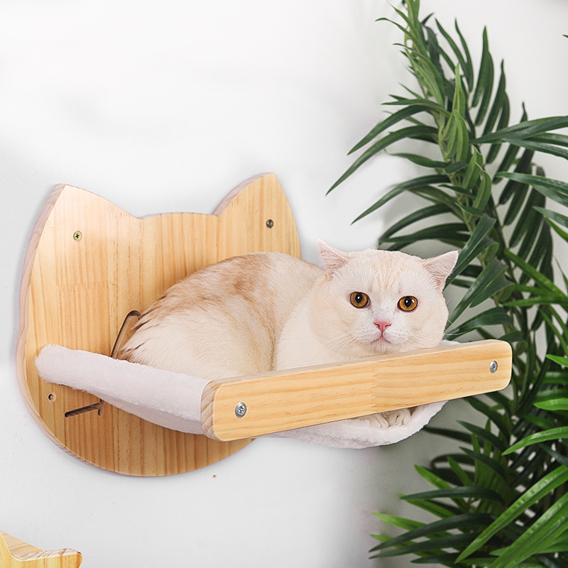 Wall Mounted Cat Climbing Frame DIY Pine Solid Wood Cat Hanging Bed Jumping Platform Cat Scratching Climbing Post Pet Furniture