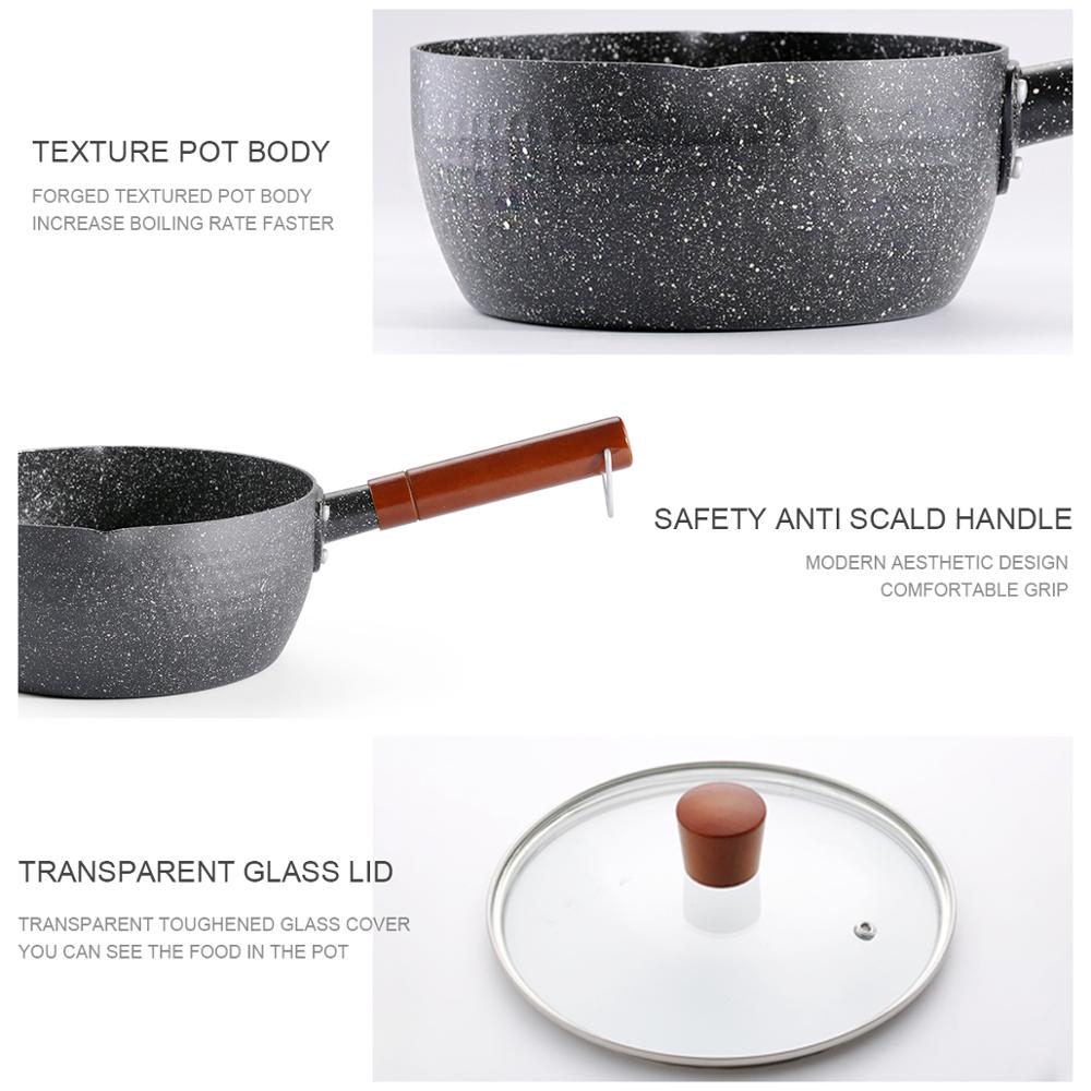 nostick saucepan,saucepan nonstick,Multipurpose Pot,Saucepan with Glass Lid Solid Wood Handle Nonstick Saucepan