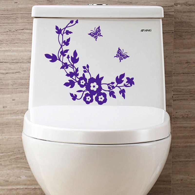 Vlinder Bloem Badkamer Muurstickers Voor Home Decor Vlinders Decoratie Muurstickers Voor Wc Decal Sticker Op De Muur: purple