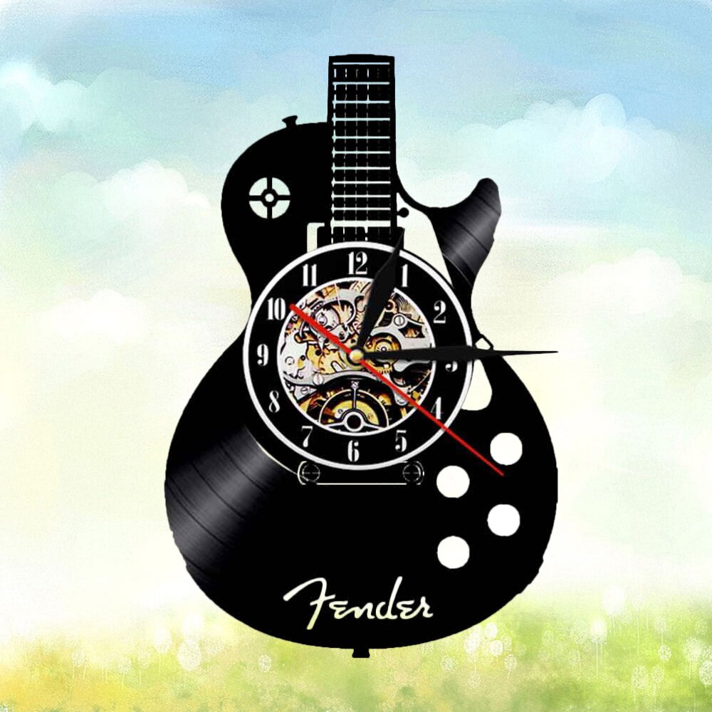 Gitarre bilden Wanduhr Vinyl aufzeichnen Wanduhr Wohnzimmer Zauberstab Hängen Uhr (ohne Lampe ohne Batterie)