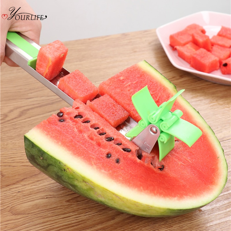 Oyourlife Rvs Watermeloen Slicer Windmolen Watermeloen Cutter Multifunctionele Fruit Cutter Keuken Gadgets