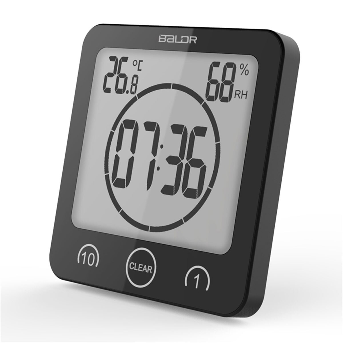 Lcd -skärm vattentät digitalt badrum väggklocka temperatur fuktighet nedräkningstid funktion tvätt dusch hängande klockor timer: Svart