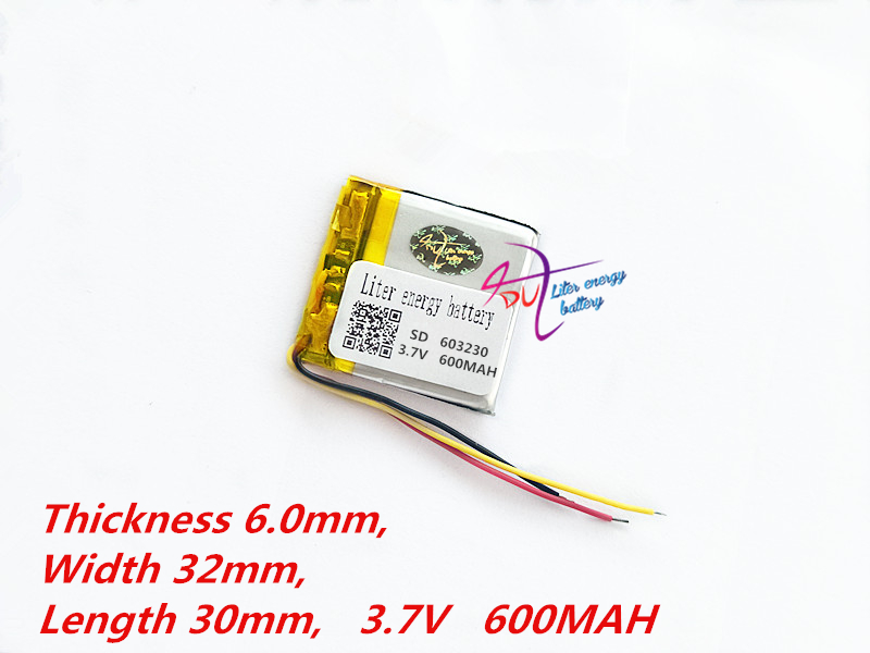 3 lijn lithium polymeer batterij 603230 603030 3.7V 600MAH digitale producten navigatie GPS Oplaadbare Li-Ion Cel